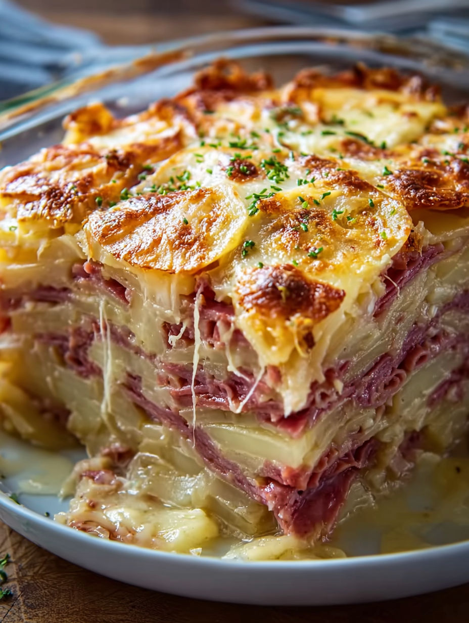 A layered Reuben Casserole Bake.