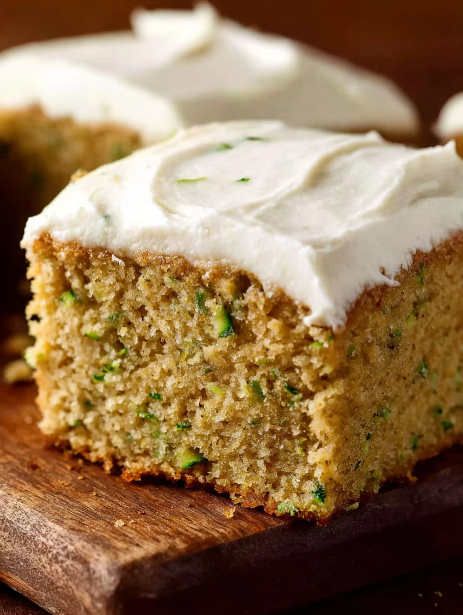 A slice of cake with white frosting and green topping.