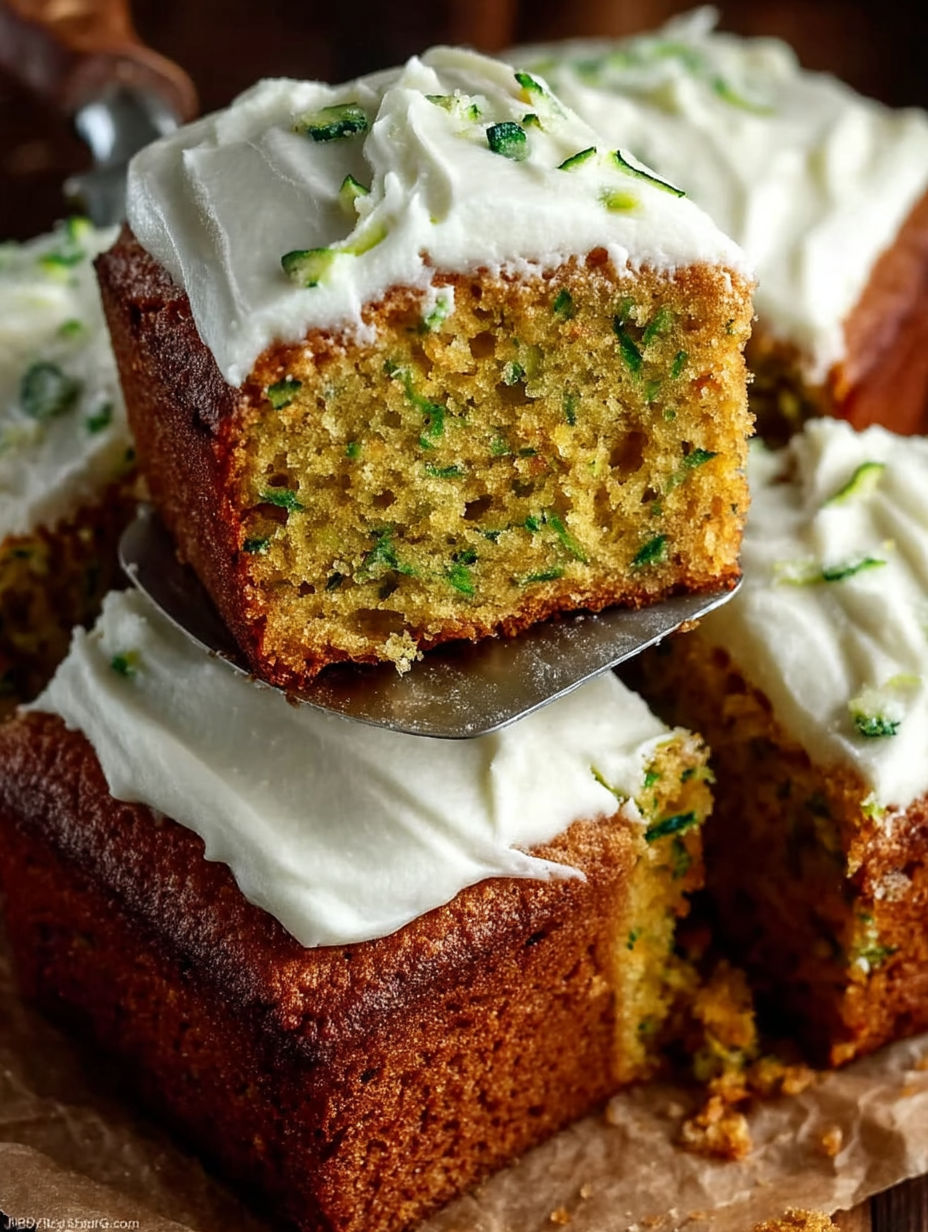 A piece of cake with a spoon on top.