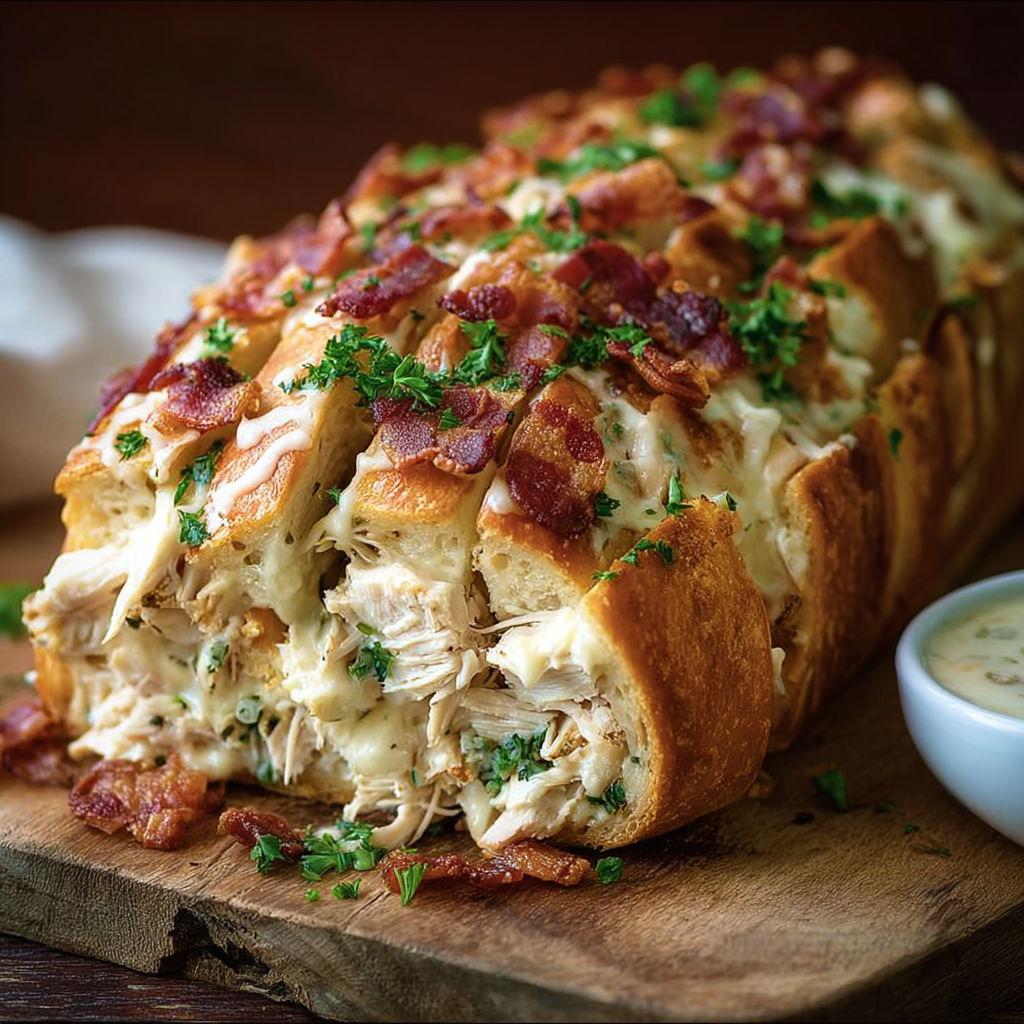 A large piece of chicken bacon ranch bread.