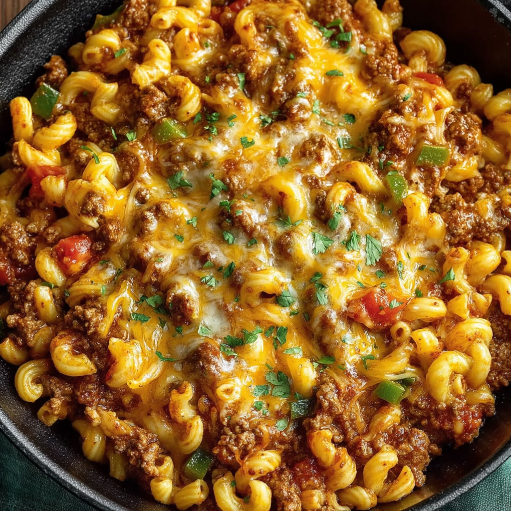 A bowl of chili mac and cheese.