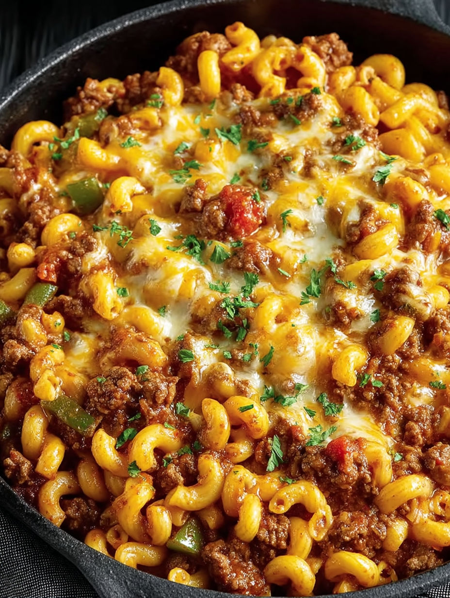 A bowl of chili mac and cheese.