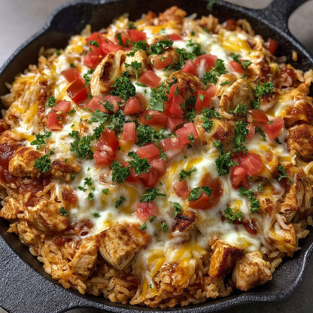 A delicious cheesy chicken taco rice dish.