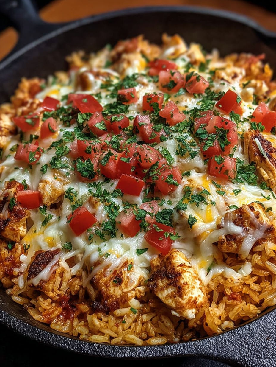 A delicious cheesy chicken taco rice dish.