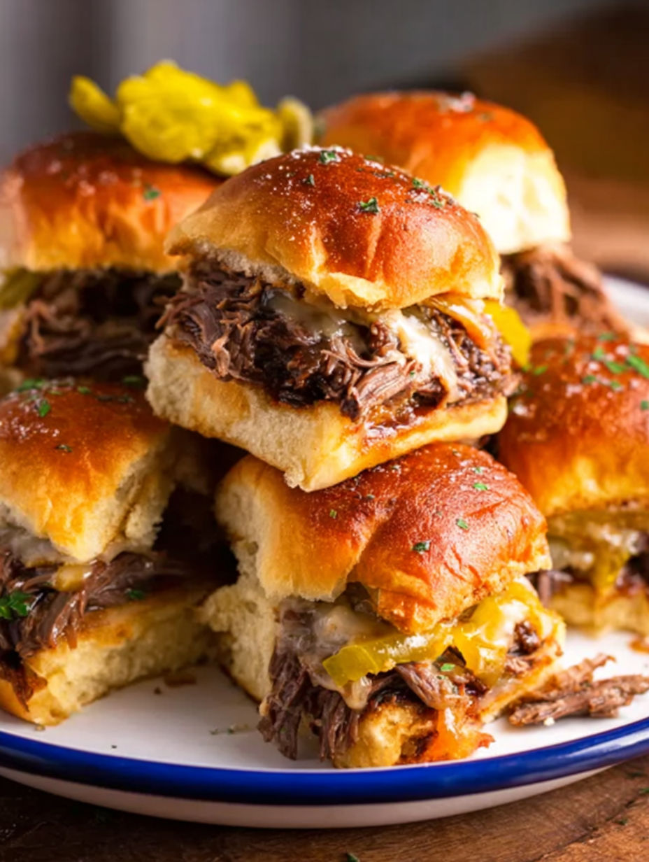 A plate of Mississippi pot roast sliders.