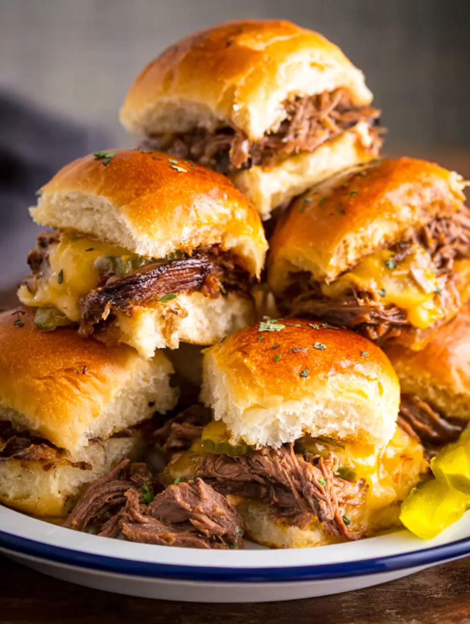 A stack of Mississippi pot roast sliders.