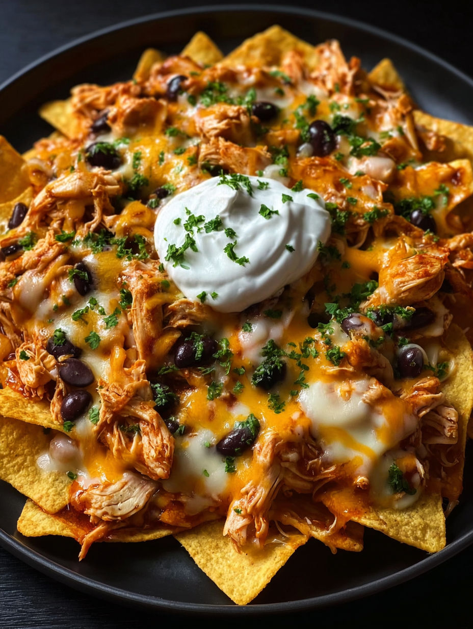 A plate of nachos with white cheese and green onions.