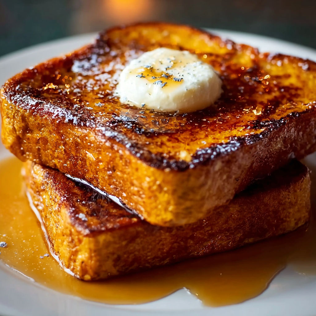 French toast with a dollop of whipped cream.