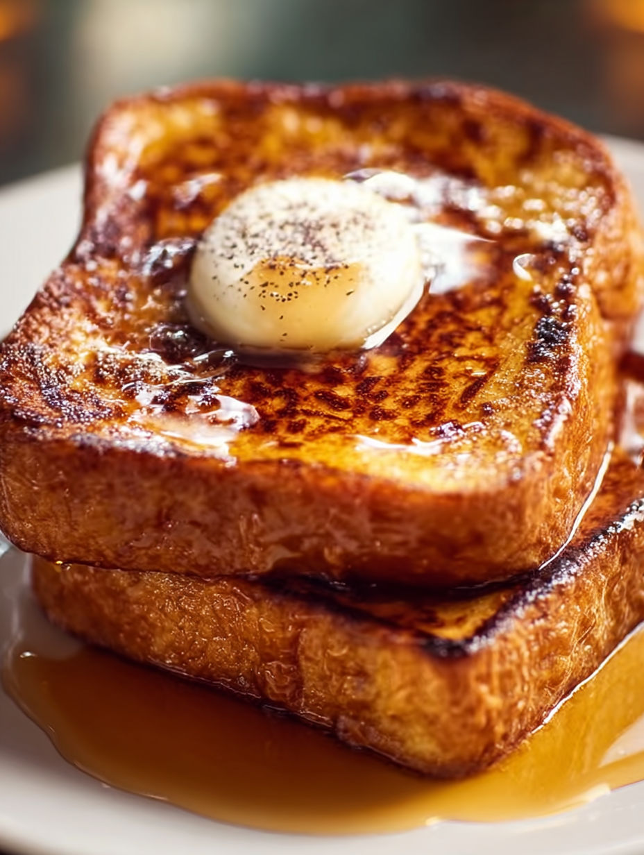 A stack of French toast with a fried egg on top.