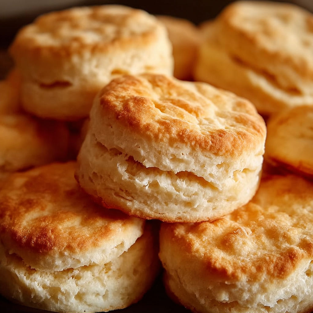 Two fluffy golden biscuits.