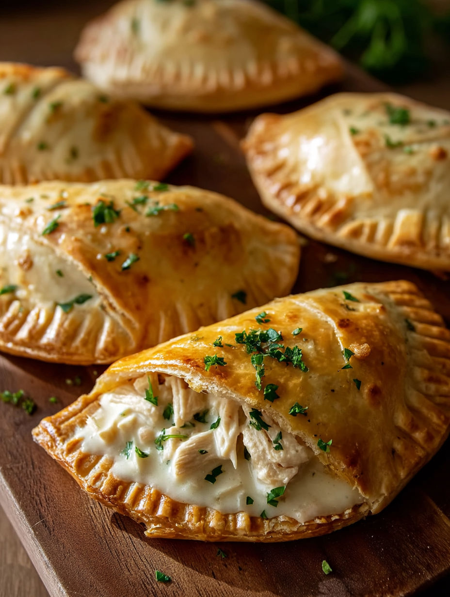 Chicken Alfredo Air Fryer Calzones.