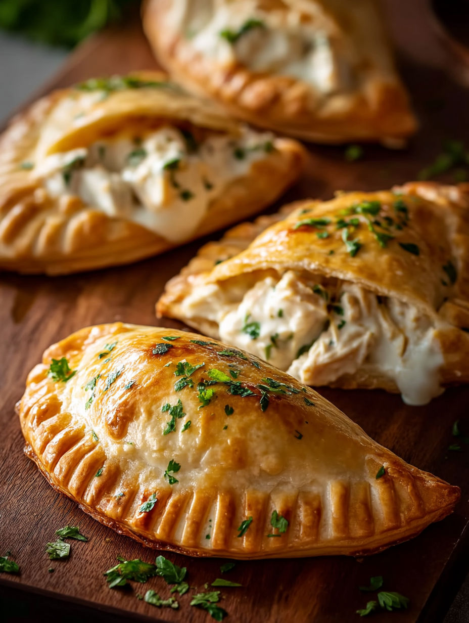 Three chicken Alfredo air fryer calzones.