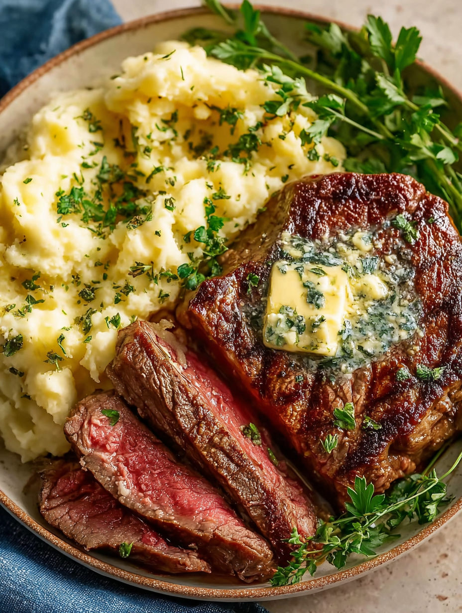 A close up of a piece of steak with butter on top.