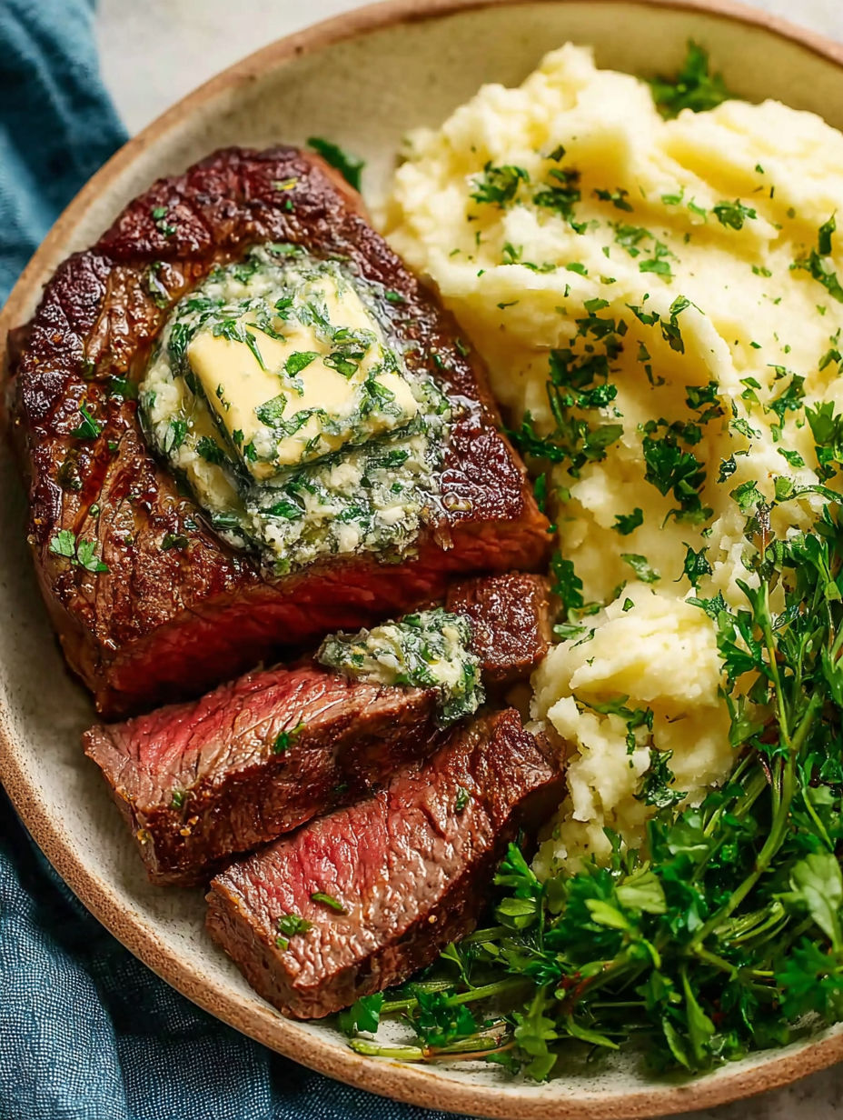 A piece of steak with butter on it.