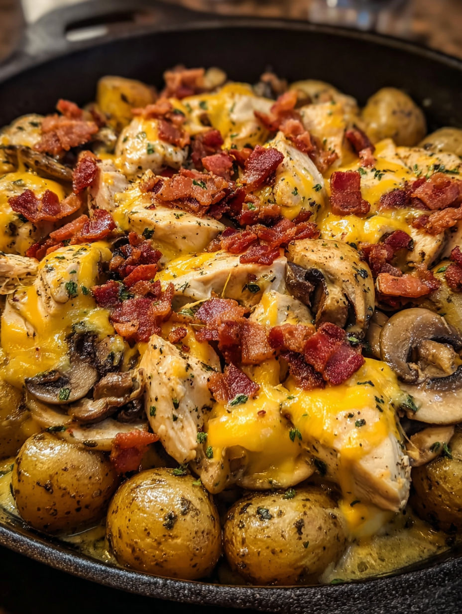 A delicious chicken and potato dish.