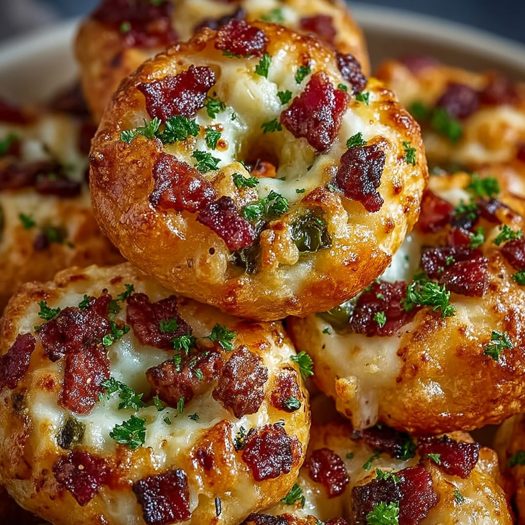 Cheesy party bites with bacon and green onions.