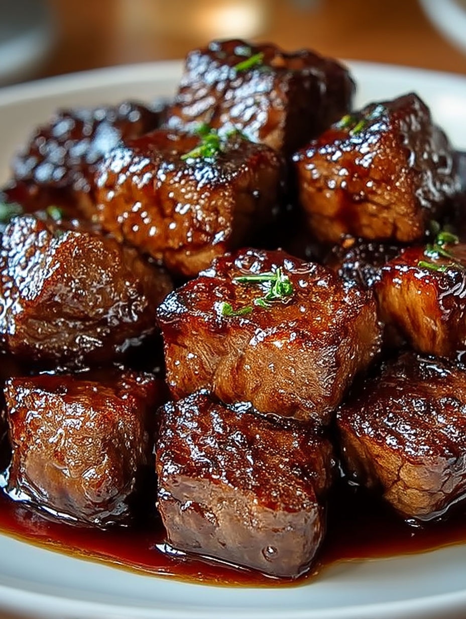 A plate of meat with a green garnish.
