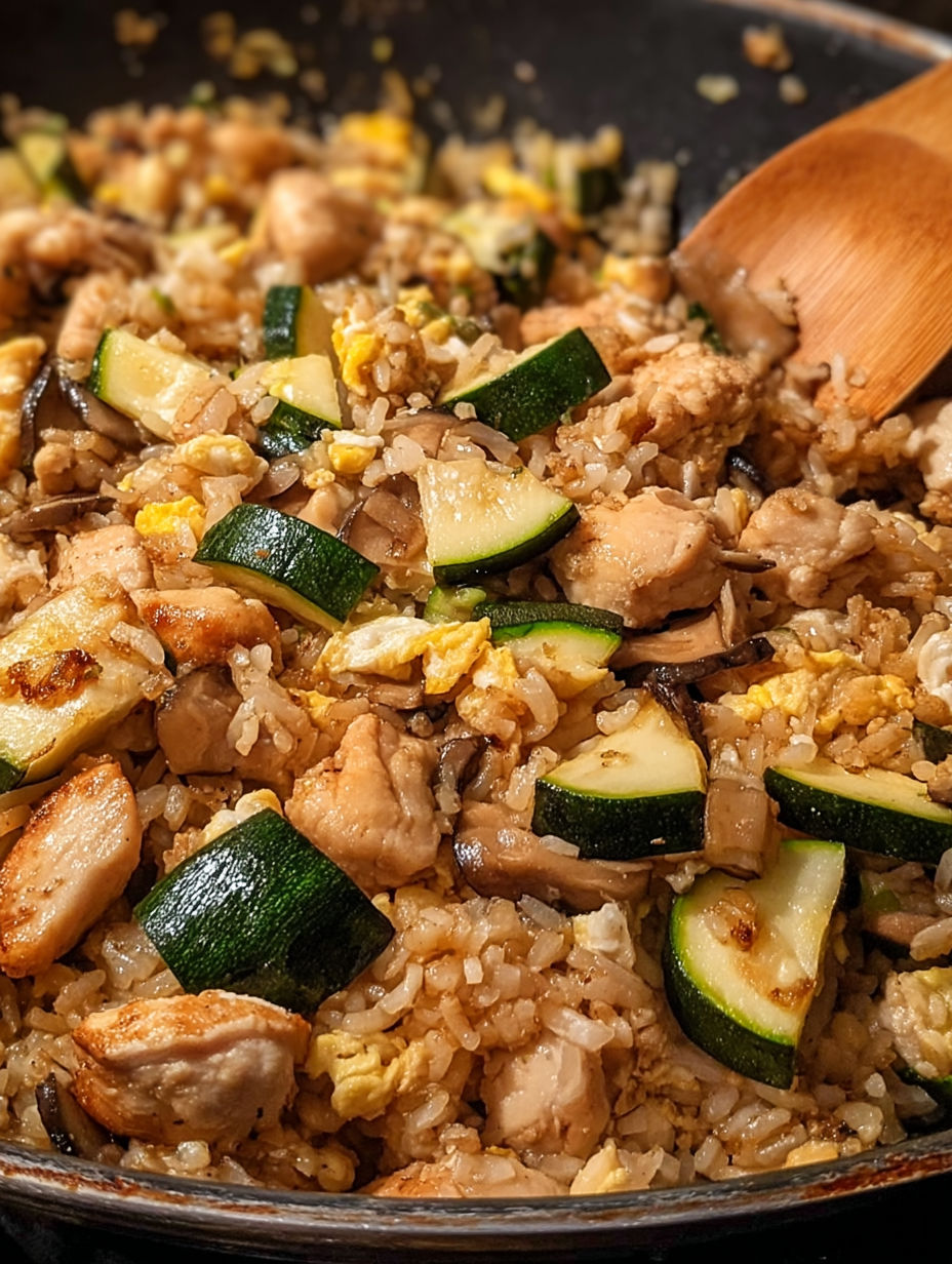 A plate of food with rice, chicken, and vegetables.