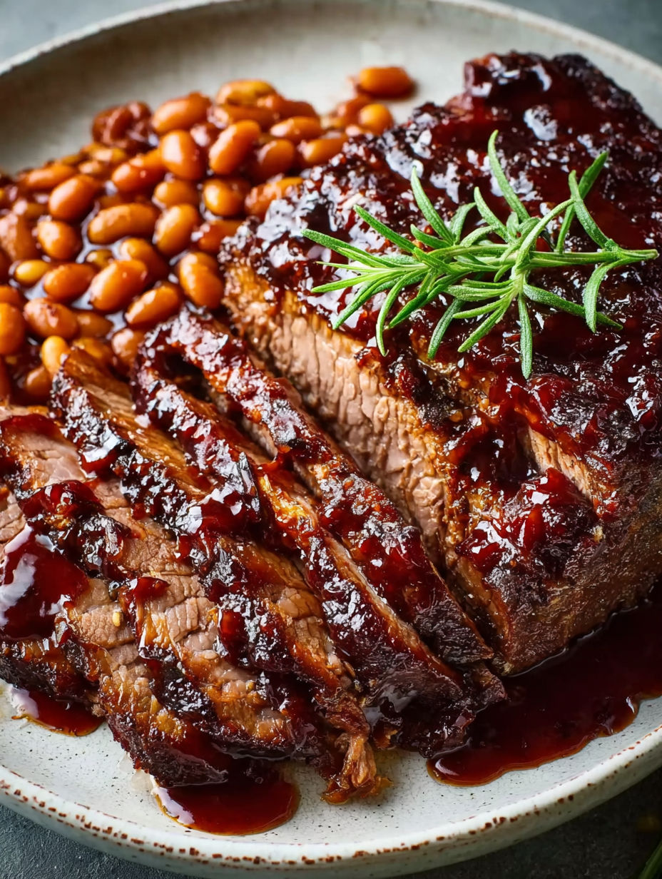 A plate of beans and meat.