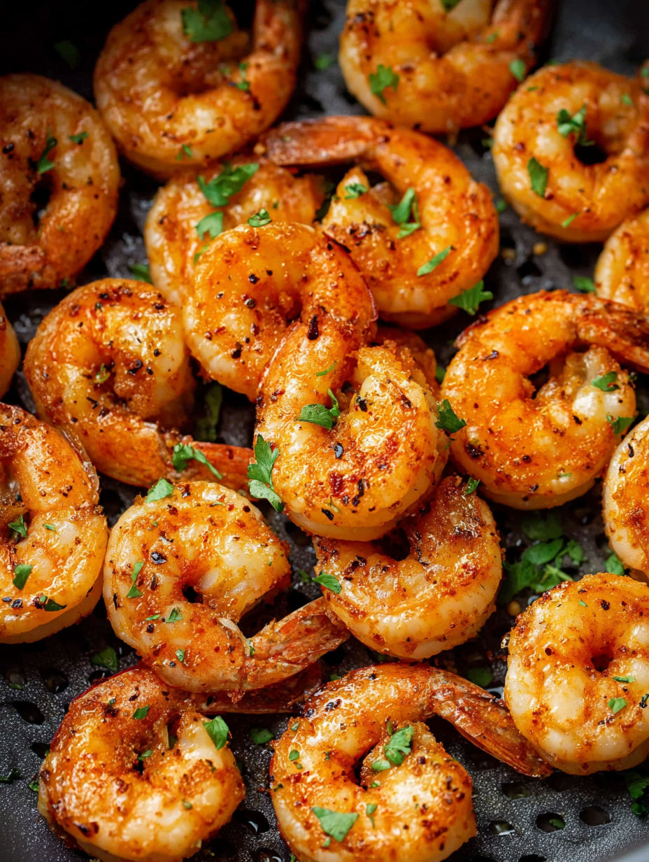 Air fryer shrimp with green onions.