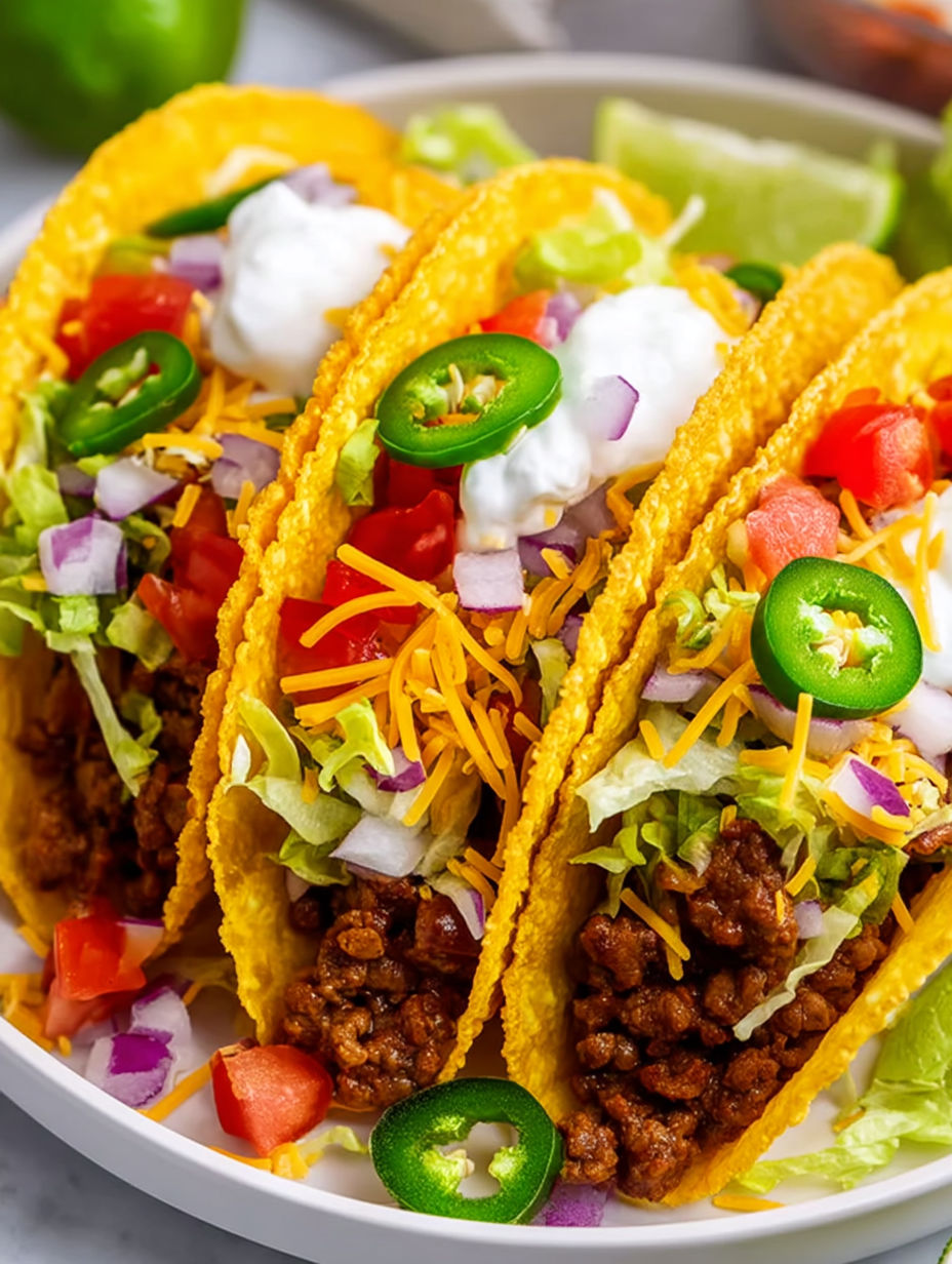 A plate of tacos with cheese and jalapenos.