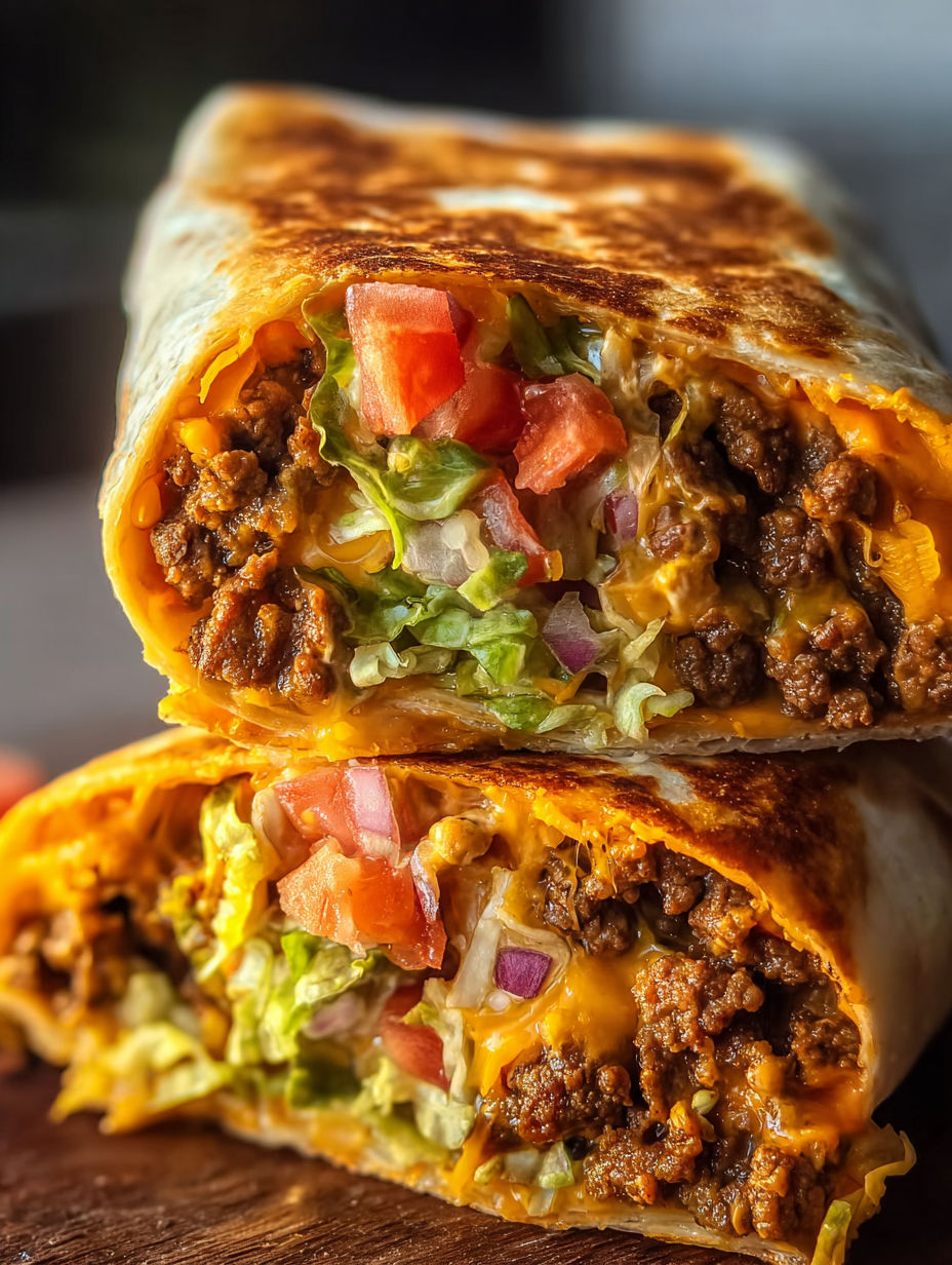 A beefy nacho cheese wrap with tomatoes and lettuce.