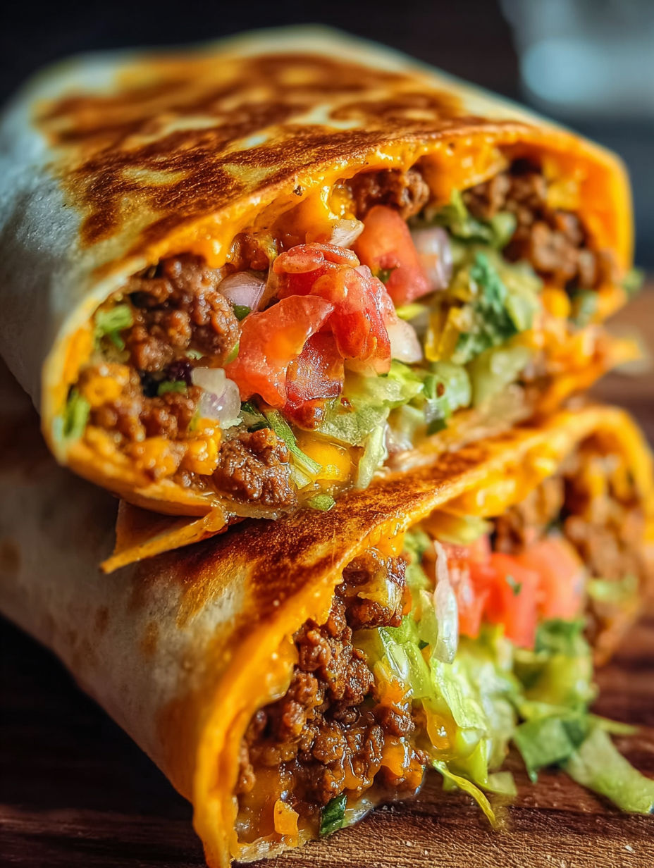 A beefy nacho cheese wrap with tomatoes and lettuce.