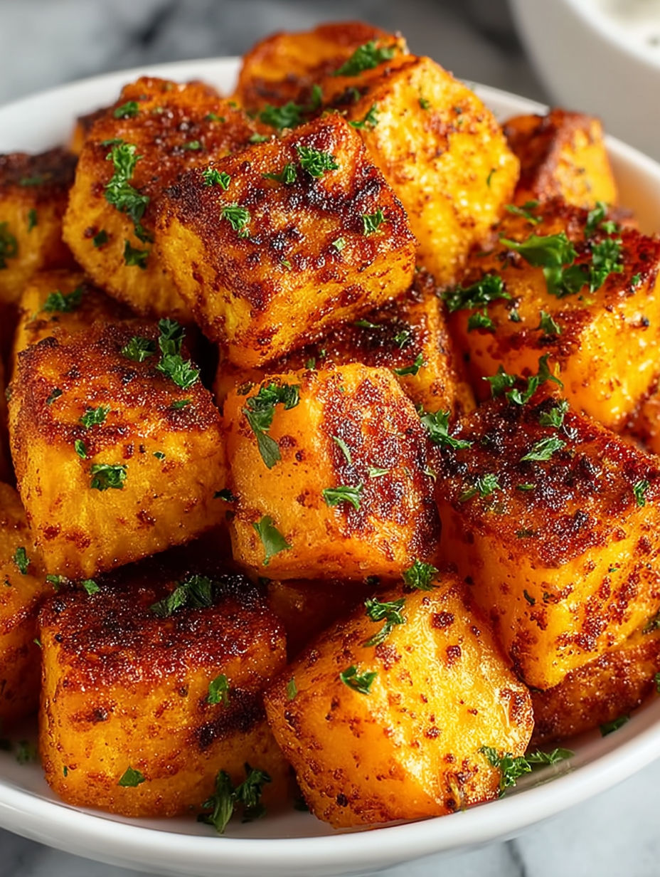 Air fryer sweet potato cubes.