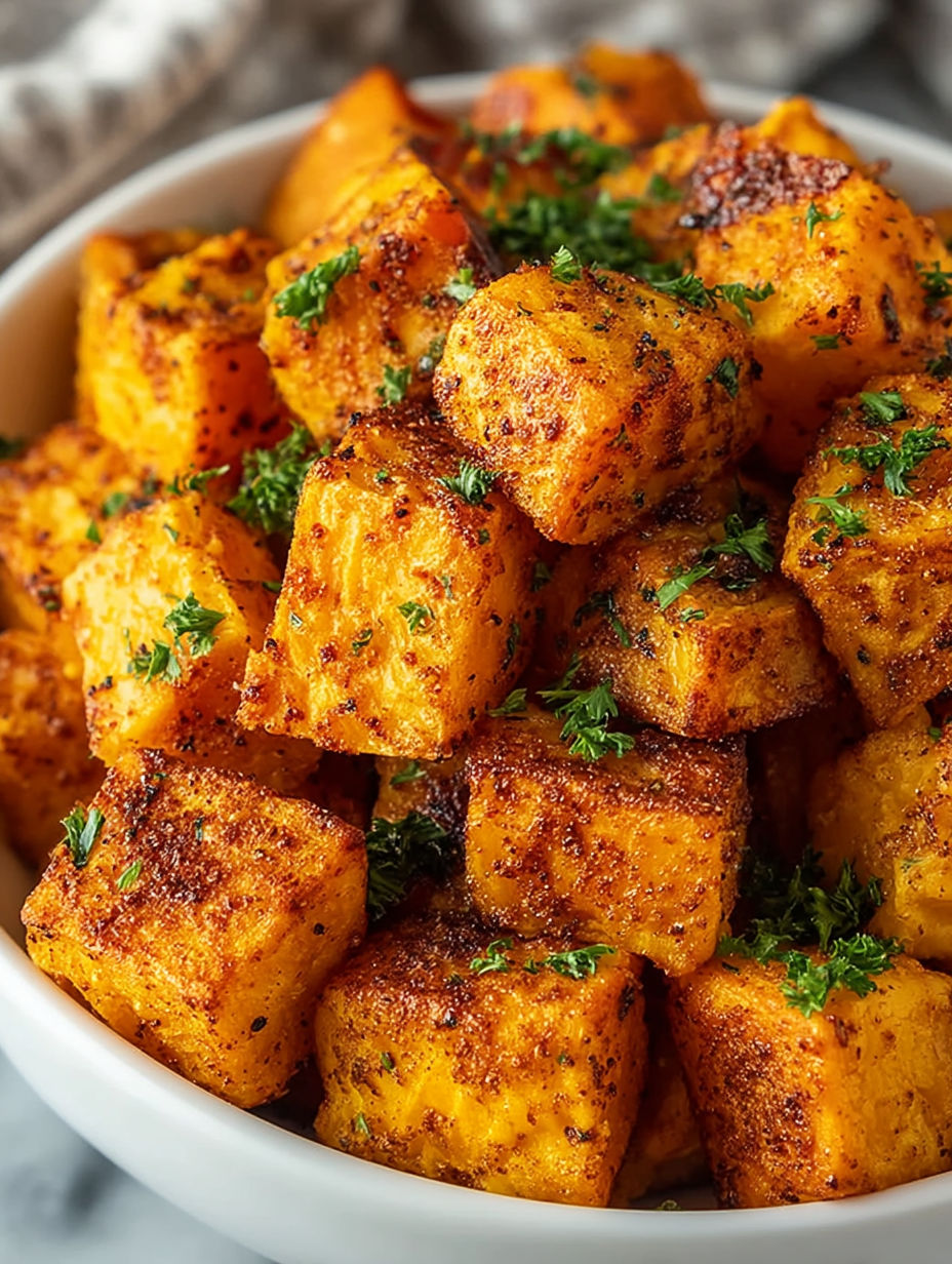 A bowl of sweet potato cubes.
