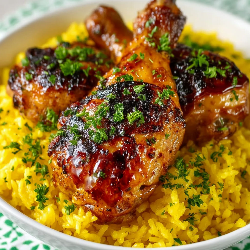A plate of baked orange chicken legs.