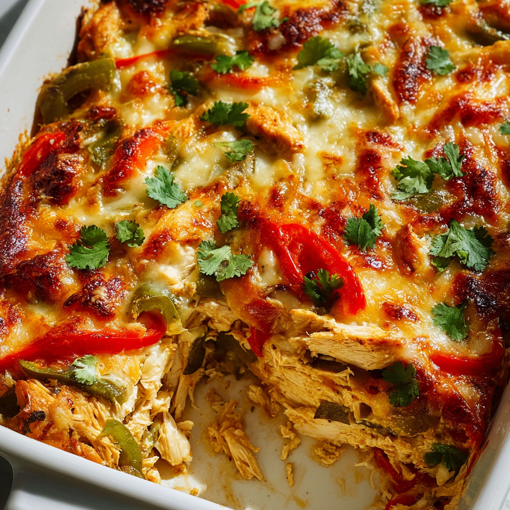 A dish of chicken fajitas casserole.