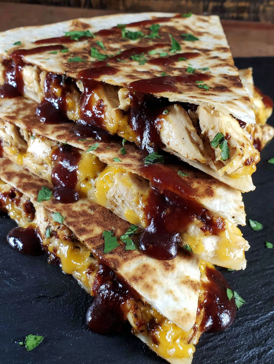 A stack of blackstone hot honey BBQ quesadillas.
