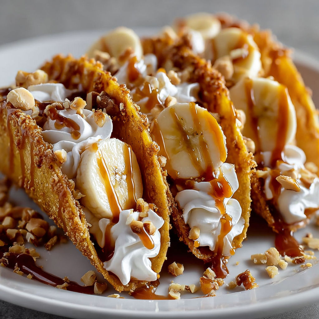 A plate of banana and caramel tacos.