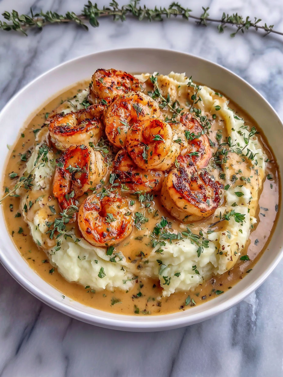 A bowl of shrimp and potatoes.