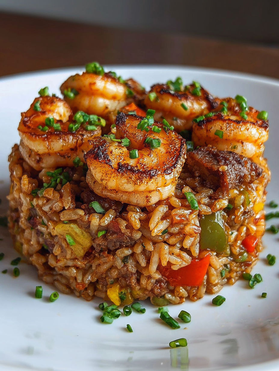 A plate of shrimp and rice.