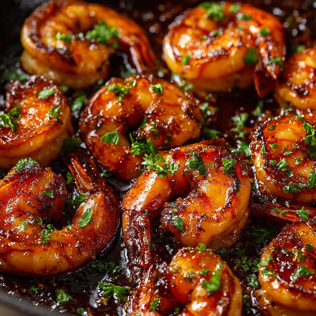 A pan of shrimp with butter and honey.
