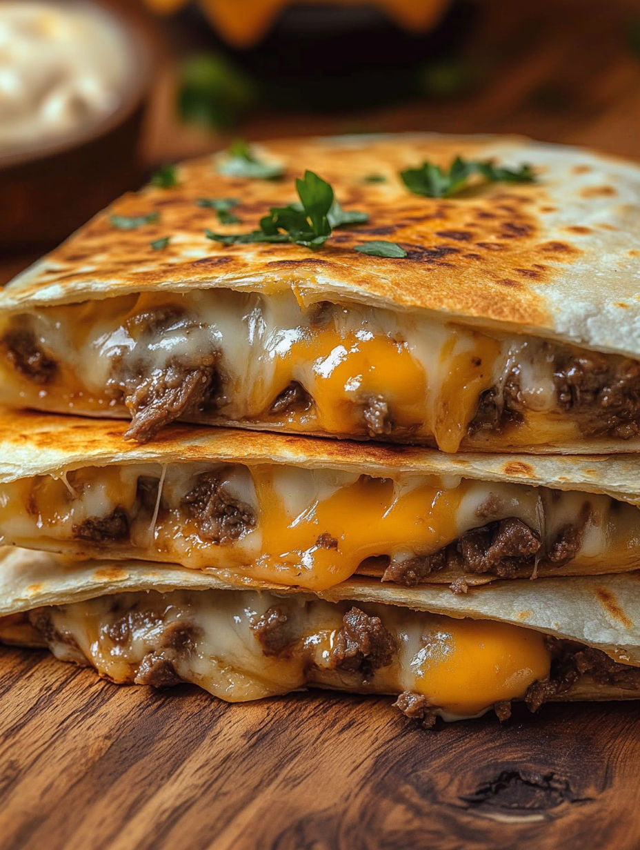 A stack of Taco Bell steak quesadillas.