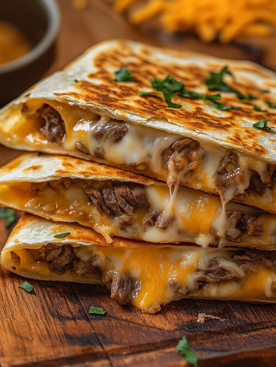 A stack of Taco Bell steak quesadillas.