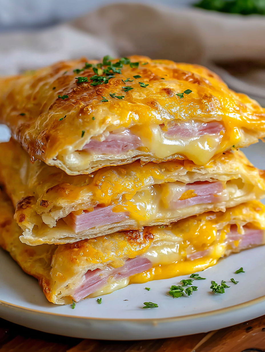 A stack of ham cheese pockets.