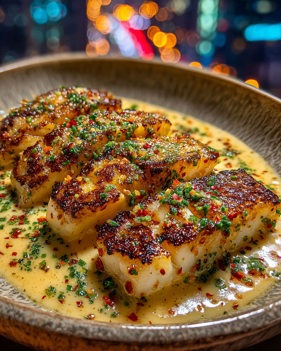 A plate of garlic butter cod strips.
