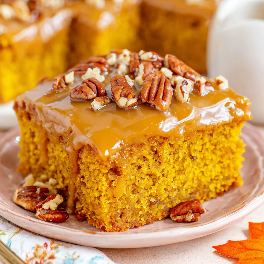 A slice of pumpkin snack cake praline.