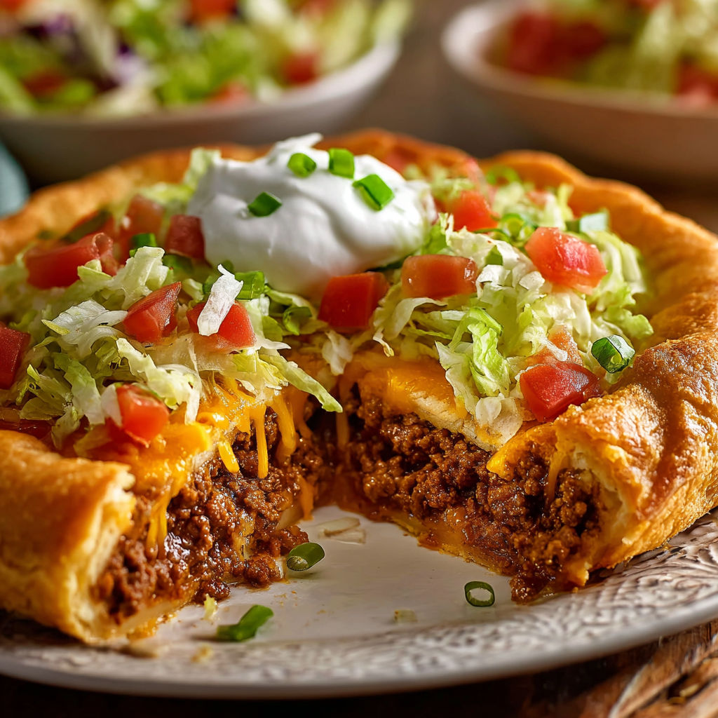 A Pillsbury Crescent Roll Taco with lettuce and cheese.