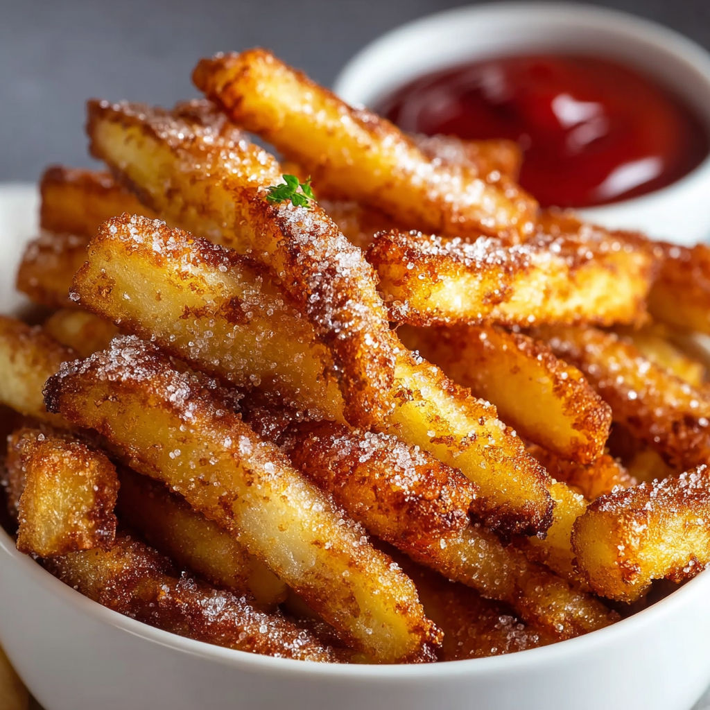 A bowl of crispy air fryer apple fries.