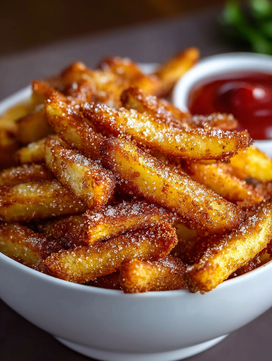 A bowl of crispy air fryer apple fries.