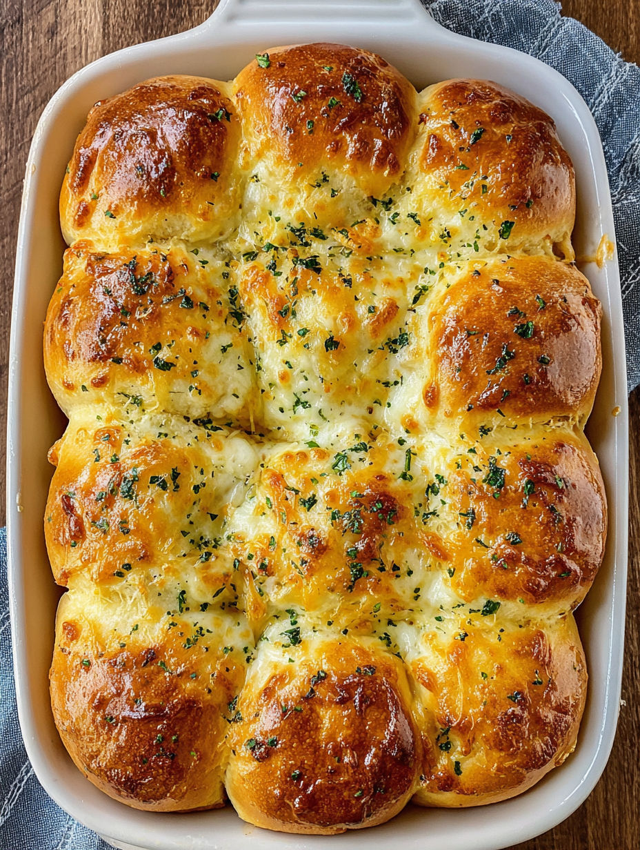 A dish of cheesy Hawaiian garlic rolls.