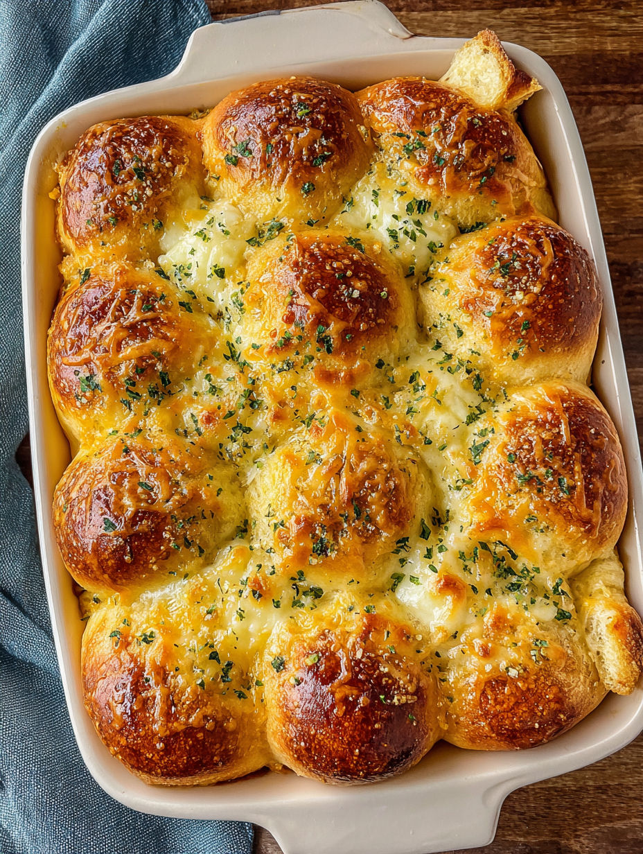 A dish of cheesy Hawaiian garlic rolls.