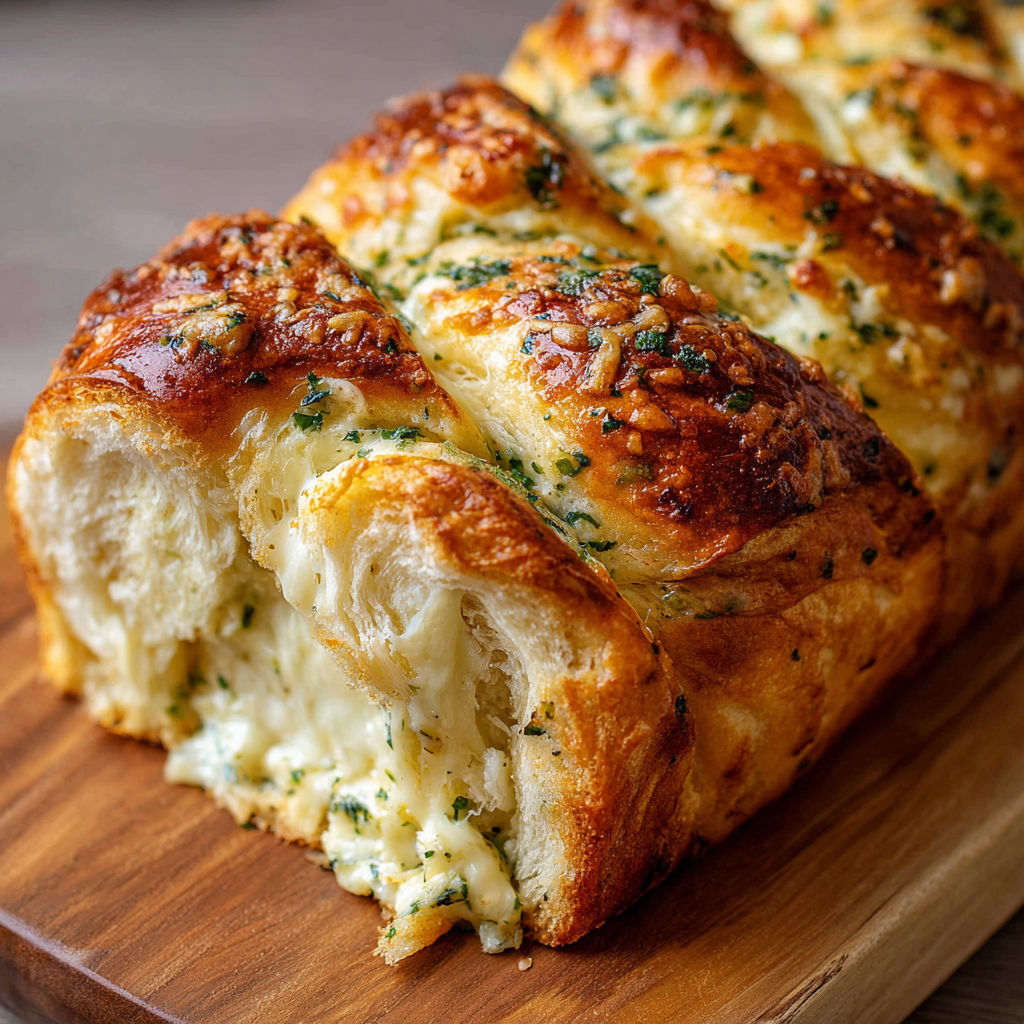 A swirled garlic herb cheese bread.