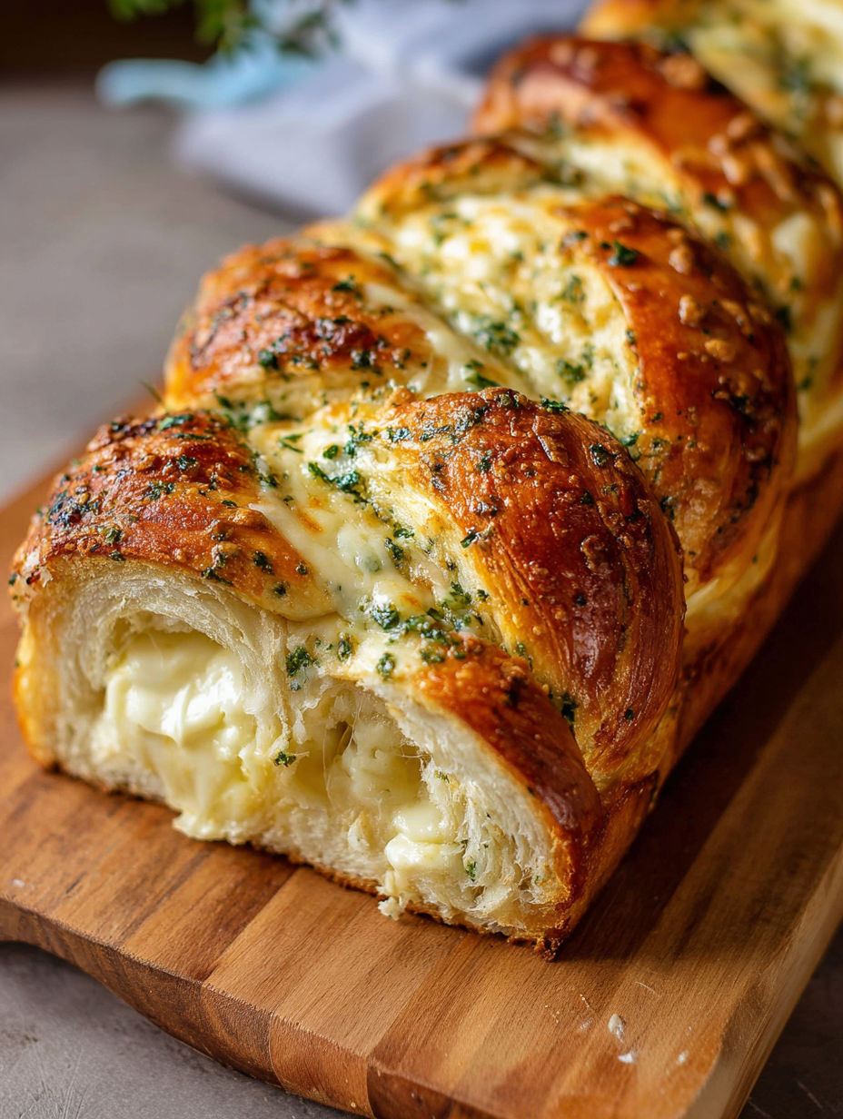 A swirled garlic herb cheese bread.