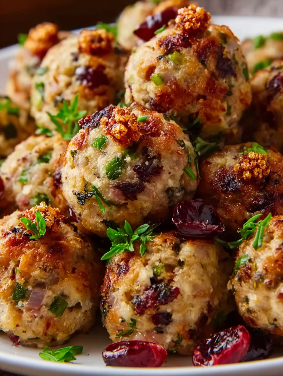 A plate of meatballs with stuffing and herbs.
