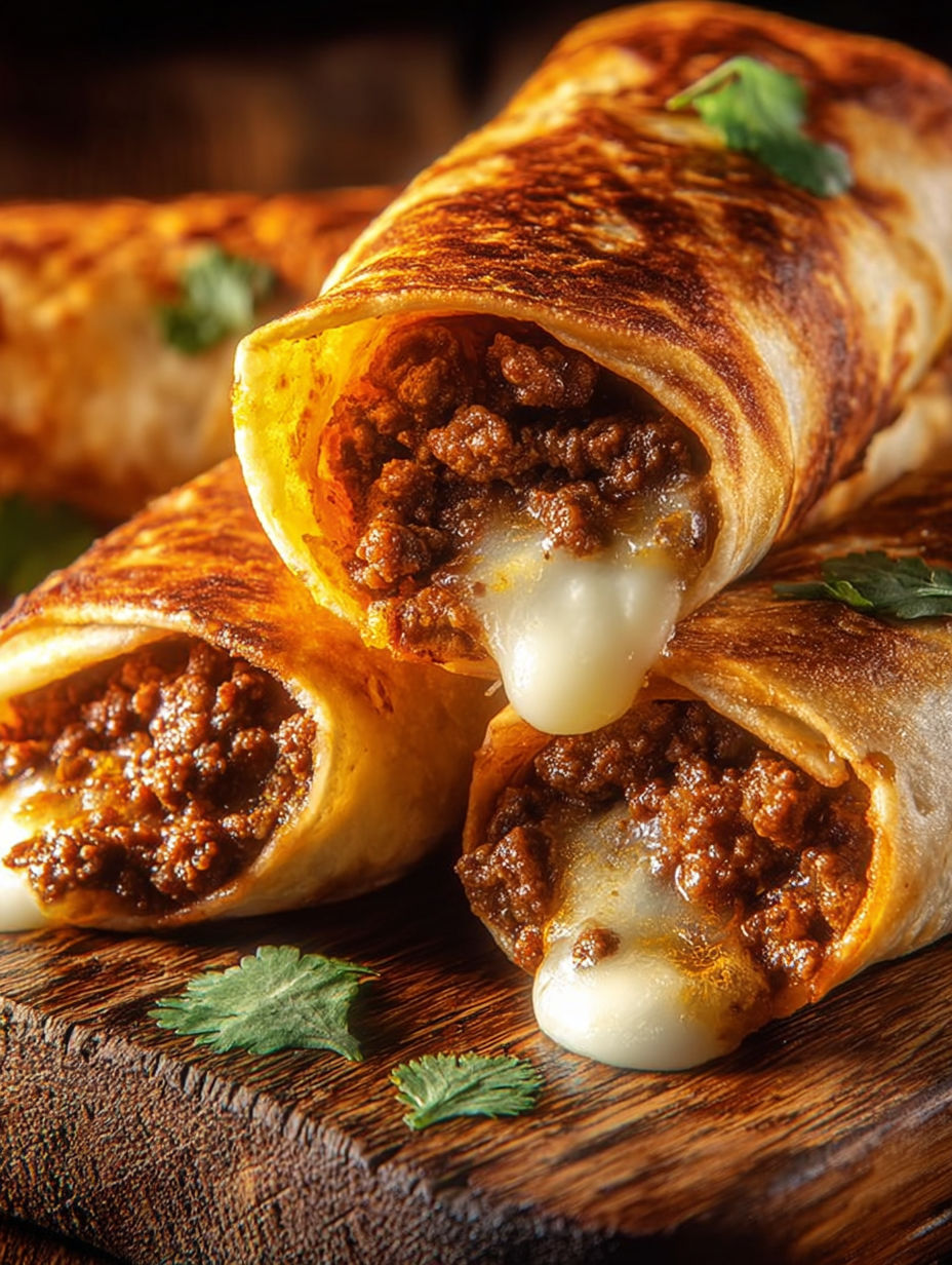A plate of crispy beef cheese chimichangas.